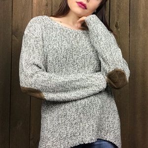 RD Style Hi-Low Knit Sweater Boat Neck Elbow Pads